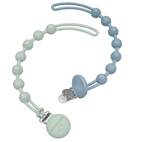 Image of Cuddle Campus Silicone Pacifier Clip Holder with One Piece Design, Pack of 2 Soft Flexible Binky Clips with Texture for Baby Boy and Girl(6m+)
