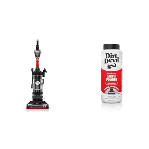 Dirt Devil Multi-Surface Rewind+ Bagless Upright Vacuum Cleaner Machine with Cord Rewind, UD76800V + 32 oz Carpet Powder, Room Refresher, Spring Meadows Scent, AD31210
