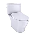 TOTO Nexus Two-Piece Elongated 1.28 GPF Universal Height Toilet with CEFIONTECT and SS234 SoftClose Seat, WASHLET+ Ready, Cotton White - MS442234CEFG#01
