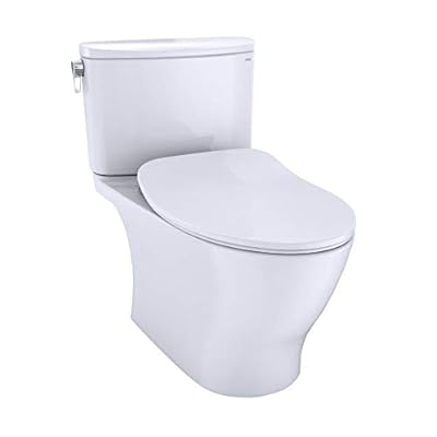 TOTO Nexus 1G Two-Piece Elongated 1.0 GPF Universal Height Toilet with CEFIONTECT and SS234 SoftClose Seat, WASHLET+ Ready, Cotton White - MS442234CUFG#01