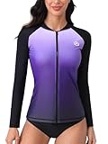 ATTRACO Womens Rash Guard Long Sleeve Swim Shirt Wetsuit Zip Front Swim Top Gradient Purple M