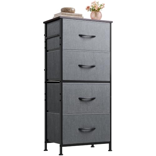 Image of WLIVE Small Dresser Nightstand for Bedroom, 4 Drawers, Dark Grey