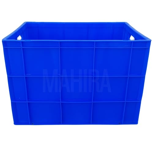 MAHIRA POLYGLOBAL LLP MAHIRA Super Jumbo Crate Plastic Storage Heavy Duty Multipurpose Rectangular Storage Box Crates 85 Ltr Blue Plastic (600x400x425 MM)