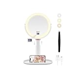 B Beauty Planet Magnifying Mirror with Light 30X/1X, Height Adjustable Makeup Mirror with Digital Display, Detachable for Travel, Bathroom Vanity Mirrors with Cell Phone Holders and Tweezers (White)