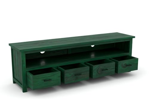 Image of Sheesham Solid Wood TV Cabinet for Living Room | Handcrafted Wooden TV Unit with Storage | Elegant Entertainment Stand for Modern Homes (4 Drawer Tv Cabinet, Rustid Green)