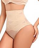 Sayiluxx Tummy Control Thong Shapewear for Women - High Waisted Shaping Underwear, Seamless Body Shaper Panties Girdle, Beige