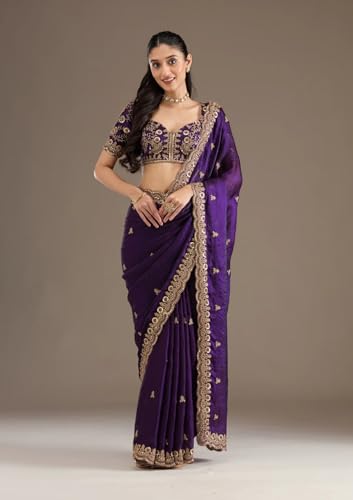 Image of Yashika Women's Organza Satin Butti Work With Zari Lace Border Embroidered Saree| Women Sari