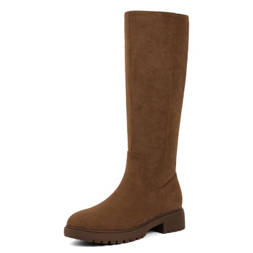 Image of VIUGJNEX Knee High Boots Women Low Heel Flat Chunky Fall Tall Riding Boots