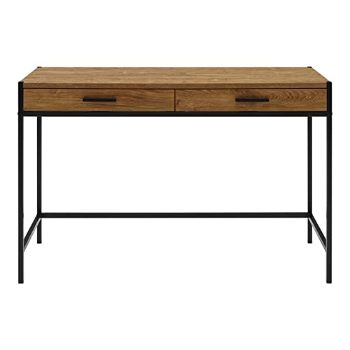 Caffoz 2-Drawer Wood/Metal Writing Desk with Shelve in Mahogany Brown