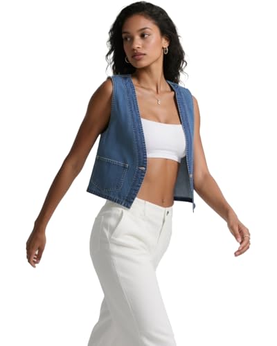 Women's Denim Sleeveless Vest for women, Casual V Neck, Button Front with Pockets for Summer2