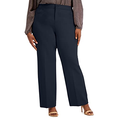 Anne Klein Womens Plus Solid High-Waist Flared Pants Navy 16W