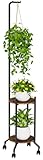 VyGrow Plant Stand Indoor, 2 Tier Hanging Tall Plant Shelf with Wheels, 3 Potted Corner Flower Stand Metal Plant Holder, Plant Shelves for Living Room, Bedroom, Patio, Outdoor, Black