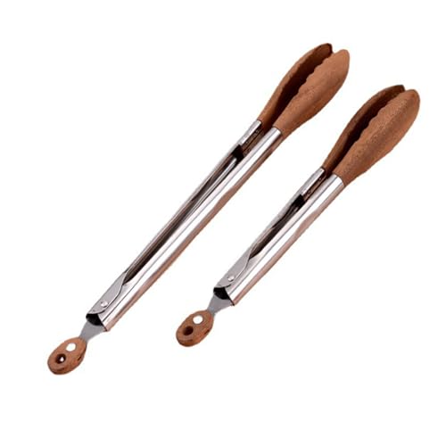 Tonecturas de 2 piezas para cocinar, pinzas de cocina antideslizantes de acero inoxidable con puntas de madera, pinzas de cocción anti-escaladas con cerradura para barbacoa, bistec.