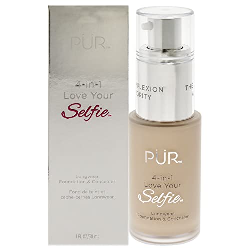 PÜR 4-in-1 Love Your Selfie Longwear Foundation & Concealer, Full Coverage Liquid Foundation, Hydrating Formula, Cruelty Free