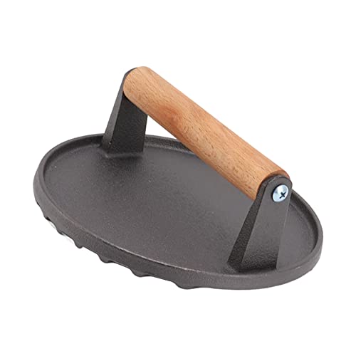 Presse à gril en fonte avec manche bois isolant et crêtes