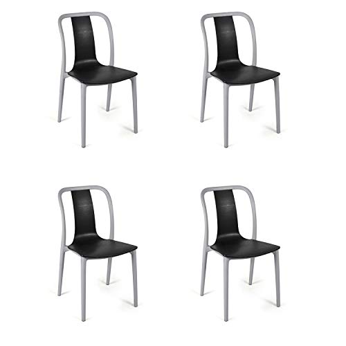 Image of Cello Cheer Chair (Black and Grey, Set of 4) | Strong and Durable | Easy to Clean | Chair for Living Room, Bed Room, Kitchen, Office Room, Outdoor | 3 Years Warranty