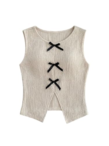 Image of GORGLITTER Girls Crop Tank Tops Cute Leopard Print Bow Y2K Sleeveless Crew Neck Summer Casual Kids Tee Going Out Tops