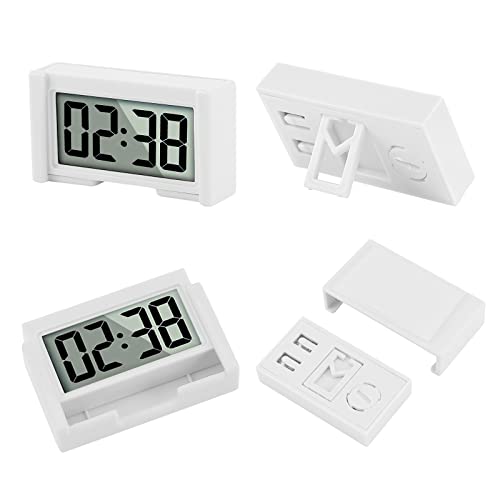 Image of YOUNGFLY Small Digital Clock, Vehicle Adhesive Clock with Jumbo LCD Time & Day Display, Mini Car Dashboard Clock Battery Operated for Desktop Car Truck Dashboard & Air Vent (White Shell)