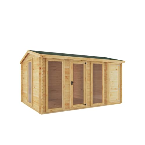 WALTONS | Wooden 4.6m x 3m Log Cabin with Side Shed | 19mm Interlocking Log Boards | Garden Room | Reverse Apex Roof |