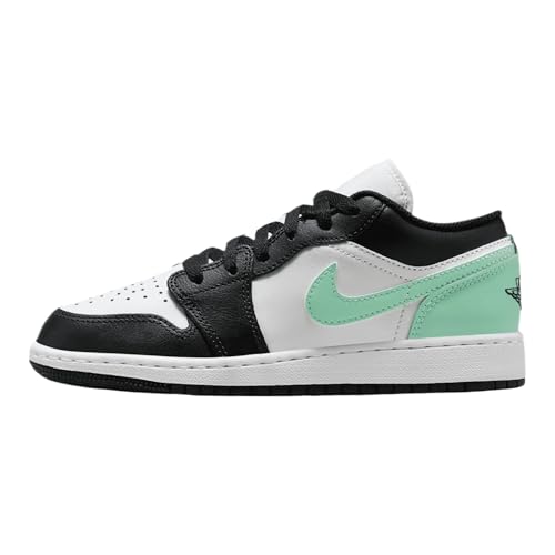 Jordan 1 Low Big Kid's (GS), White/Black-green Glow, 6.5 Big Kid