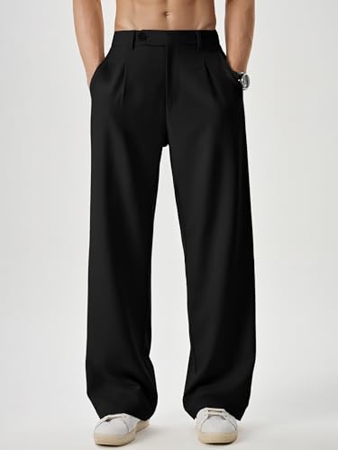 Image of JMIERR Mens Baggy Casual Dress Pants Lightweight Pleated Old Money Wide Leg Pants Loose Relaxed Fit Trousers