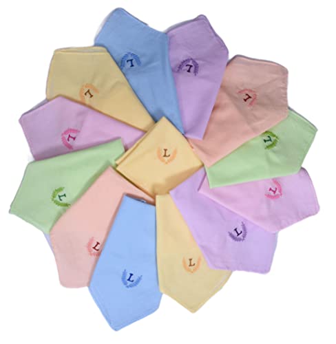 Image of ANTONIA Personalized Cotton Women's Handkerchiefs with Embroidered Initials, Assorted Colours (33 cm x 33 cm)