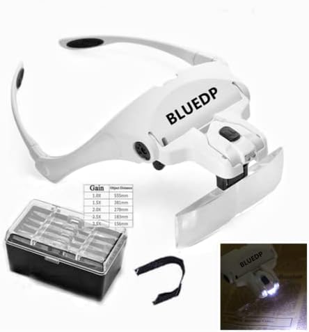 Diamond Painting Magnifying Glasses Reading Magnifier for Diamond Painting Kits for Adults Digital Reading Adjustable 5 Lens Loupe LED Light Headband Magnifier Glass with Lamp Diamond Painting Tools