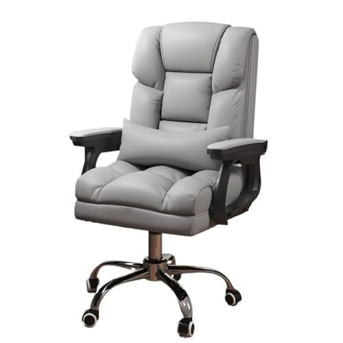 Ergonomic Middle Back Cushion Lumbar Back Support, Home Office Desk Chair, Adjustable Executive PU Leather Chair with Wheels(Gra