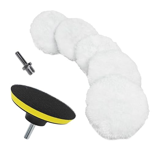 7 Pcs Wool Polishing Buffing Pads Kit 3 inch Polishing Wheel Discs with Hook & Loop Back Pad and M10 Drill Adapter