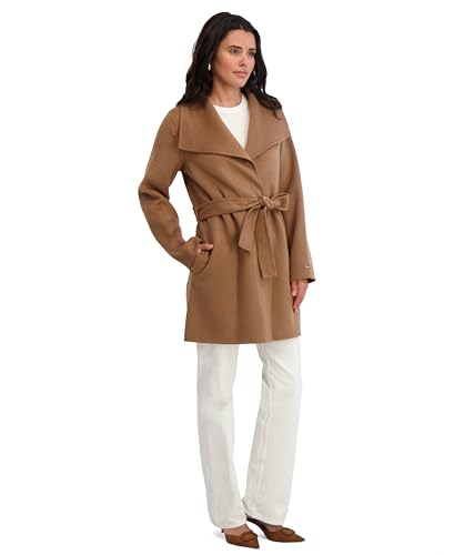 Image of TAHARI Women's Double-faced Luxury Soft Wool Blend Peacoat- Wrap Wool Coat With Removable Belt