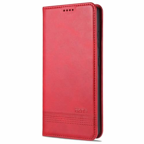 Étui en cuir iPhone 13 Pro Max rouge avec porte-carte et clapet magnétique