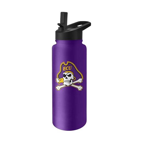 Image of Logo Brands NCAA East Carolina Pirates 34 oz Stainless Steel Quencher Bottle - Team Color, Straw Included, No-Spill Lid, Easy Carry Handle - Keeps Drinks Cold For Hours