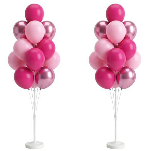 Image of Pink Balloon Column Kit Floor Set of 2-Balloon Tower Stand Sticks with Water Base&Pole,Balloon Pillar Backdrop For Baby Shower Graduation Retirement Engagement Tea Casino Party Decor