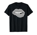 Funny Checkered Black White Lip Gift Cute Checkerboard Women T-Shirt