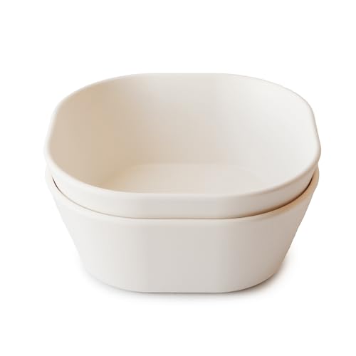 mushie Lot de 2 bols carrés pour enfants, Réutilisables, sans BPA, Passe au lave-vaisselle et au micro-ondes, Fabriqués au Danemark (Ivory)