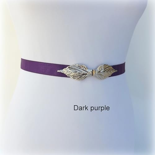 Dark Purple Stretch Elastic Silver Leaf Waist Belt for Women2