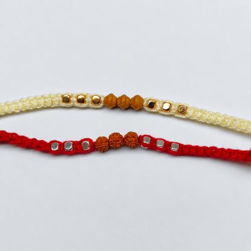 Image of Rakhi Set of 1 for Brother | Premium Rudraksha & Chandan Rakhi with Kundan Stone Designer Thread | Traditional Handmade Rakhi for Bhai, Brother, Bhaiya | Greeting Card Included | Multicolor