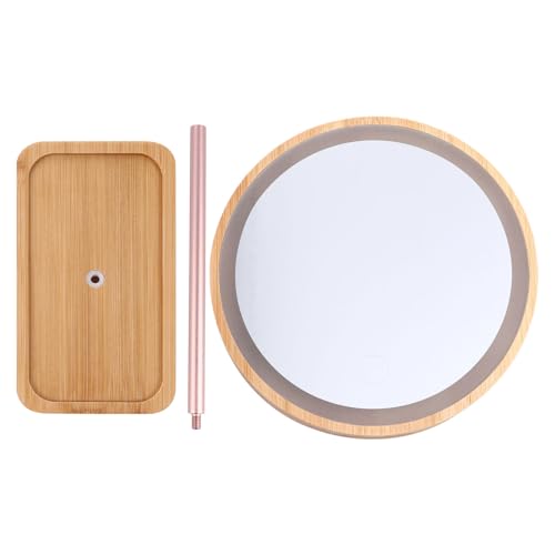 Hohopeti Espejo de Maquillaje LED de Madera para Escritorio Giratorio 90° con Luz Regulable Espejo de Tocador Cuadrado para Uso en Dormitorio y Baño 1 Unidad