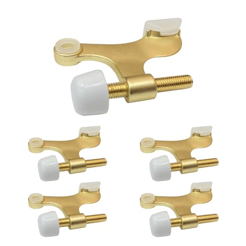Image of 5 Pack Hinge Pin Door Stopper Satin Brass Matte Gold Adjustable Heavy Duty Door Stops with Rubber Bumper Tips, Easy No Drill Installation | HOWTOOL