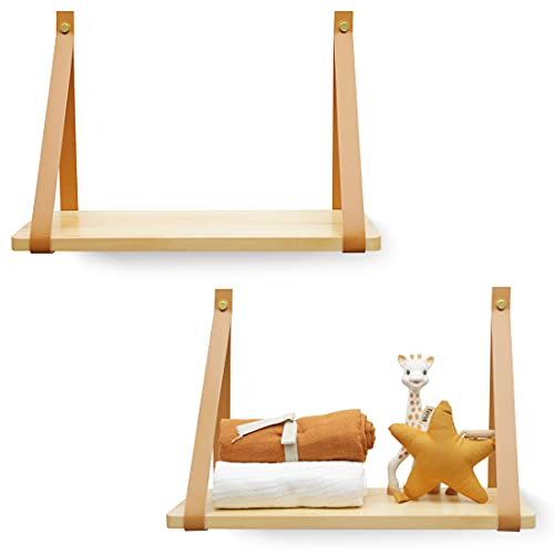 Lot de 2 étagères murales flottantes pour salle de bain, cuisine, chambre à coucher, bibliothèque - 43 x 15 x 1,5 cm - Capacité de poids de 10 kg chacun - 100 % bois de pin