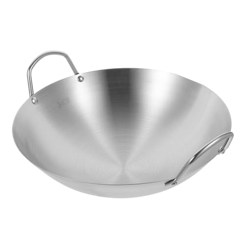 Wok de acero inoxidable con doble mango y fondo redondo miniatura 1