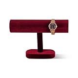 Dansmiy Robuster Samt-Uhrenständer, T-förmiger Schmuckhalter für Armband, Halskette, Schmuckgeschäft, Einzelhandel, Arbeitsplatten-Präsentationsständer (rot, rund)