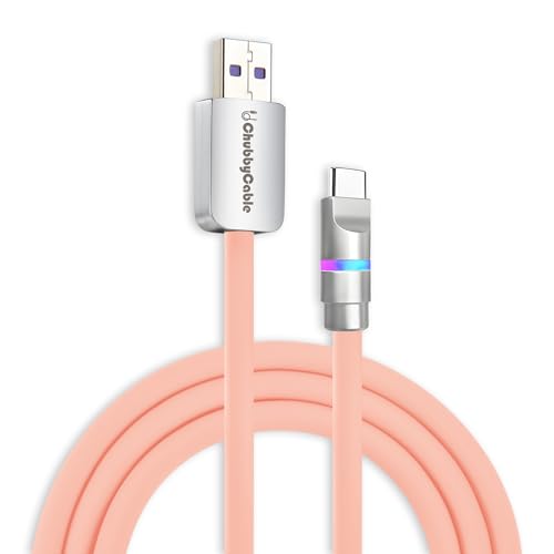 Image of chubbycable 100W USB A to C Charge Cable with LED Light, Pink, 4.9 FT | 45,000+ Bend Tested, 480Mbps Data Transfer, E-Marker Safety Chip, 6mm Extra Thick, Tangle-Free Design
