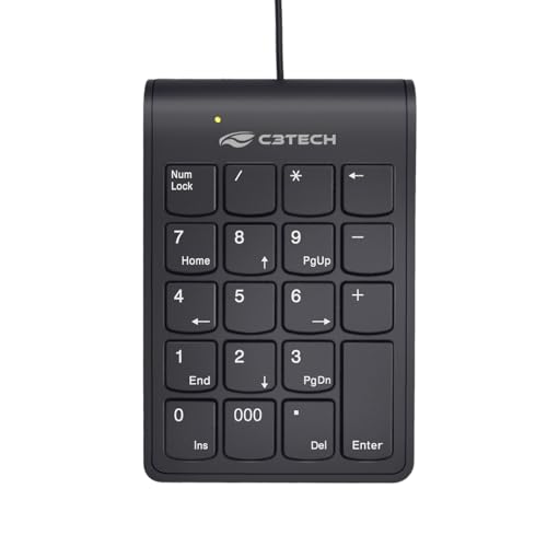 Teclado Numérico C3Tech KN-12BK Preto, Plug and Play, Layout numérico, Teclas baixas slim, compativel com Windows e Linux