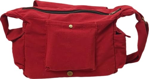 Image of Rough Canvas Cotton Messenger Sling Bag, (32x23x10cm, 7.5L) Medium Size. Patching with Elephant Design