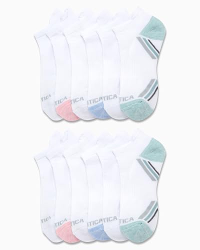 Image of Nautica Womens Low Cut Socks with Tab Mesh Cushioned Ankle Socks, 12 Pack | Breathable Mesh Fabric, Protective Tab, Cushioned Key Areas, Banded Arch Support, Low Cut Ankle, Shoe Size 4-10