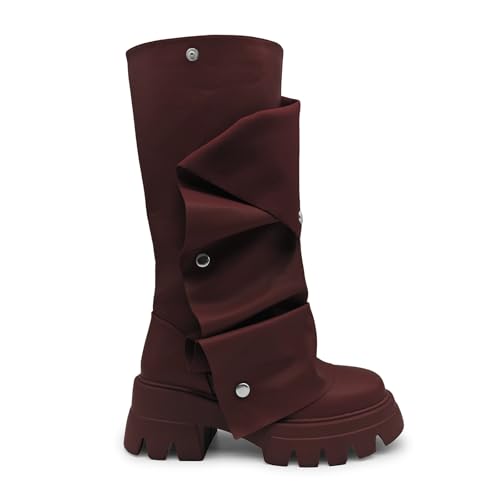 Women's Platform Fold Over Combat Boots Slouchy wide Calf chunky Heel Round Toe Western Pull on Fashion cute mardi gras shark Boot3