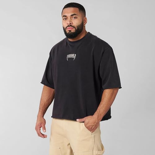 Men’s Oversized Skull Graphic T-Shirt Vintage Wash Streetwear Tee for Gym Running Casual Drop-Shoulder3