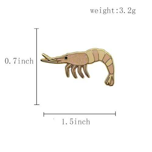 Image of Glittery Shrimp Lapel Pin, Cute Shiny Shrimp Brooch, Enamel Metal Badge, Backpack Jewelry Accessory for Women, Men, Girls, Boys, Teens, Adults
