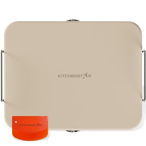 KitchenStar 15x12-inch Pizza Stone for Oven & BBQ Grill with Handles, Rectangular, 5/8" Thick - Natural Cordierite, 1800°F Resistant, Baking Stone Set with Stainless Steel Rack & Plastic Scraper Tool